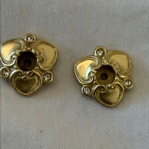 Gold Toned Earring Jackets with Rhinestone Accents